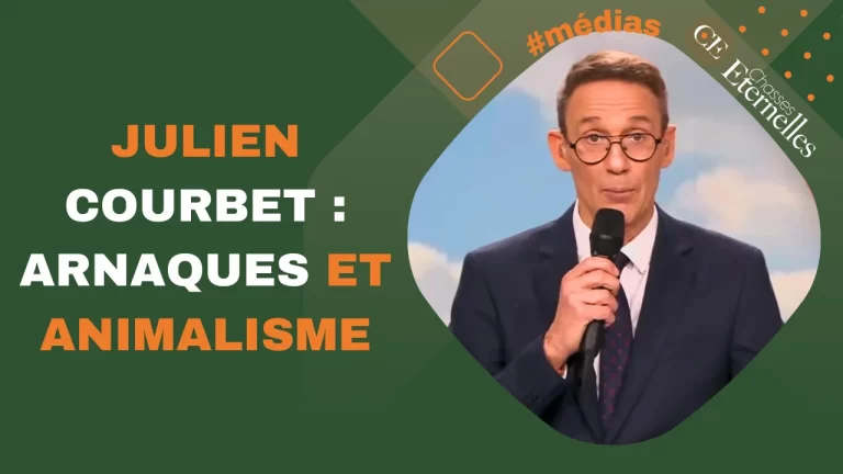 Julien Courbet sur le plateau de RTL. Il est écrit : Julien Courbet : arnaques et animalisme